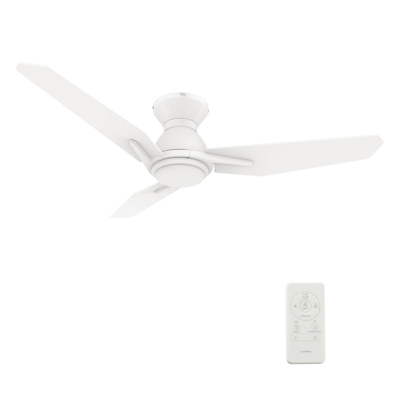 Carro CALEN 48 inch 3-Blade Flush Mount Smart Ceiling Fan with LED Light Kit & Remote Control- White/White