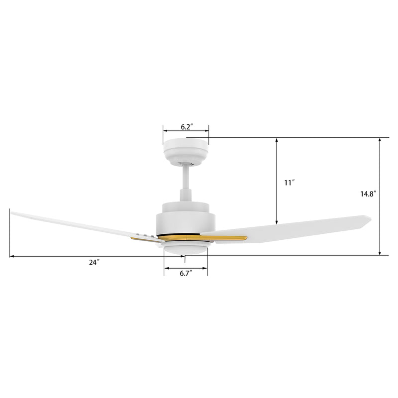 Carro USA TRACER 48 inch 3-Blade Smart Ceiling Fan with LED Light Kit & Remote Control- White/White (Gold Detail) fan blades