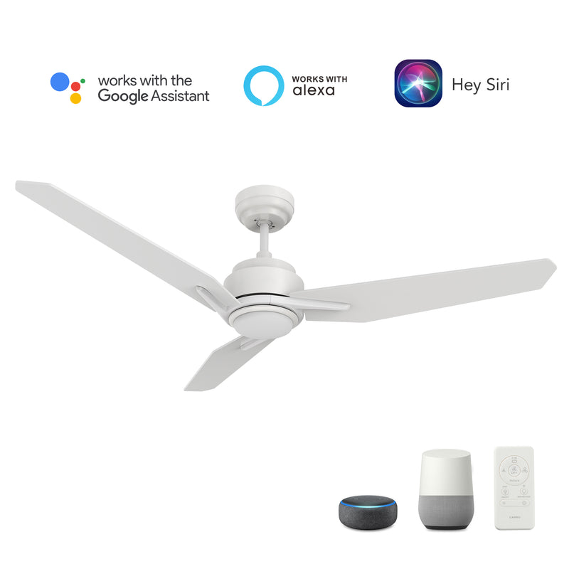 Carro USA TRACER 48 inch 3-Blade Smart Ceiling Fan with LED Light Kit & Remote Control- White/White