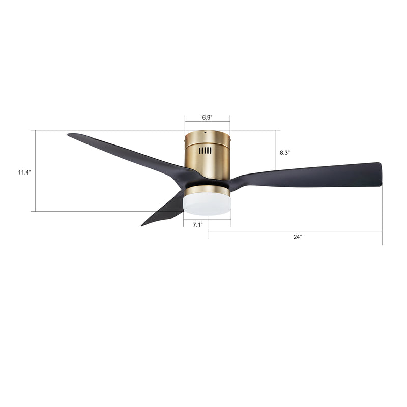Carro USA SPEZIA 48 inch 3-Blade Flush Mount Smart Ceiling Fan with LED Light Kit & Remote - Gold/Black fan blades