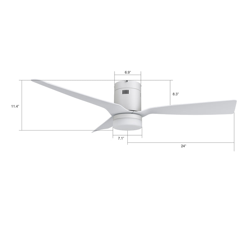 Carro Home SPEZIA 48 inch 3-Blade Flush Mount Smart Ceiling Fan with LED Light Kit & Remote - White/White fan blades