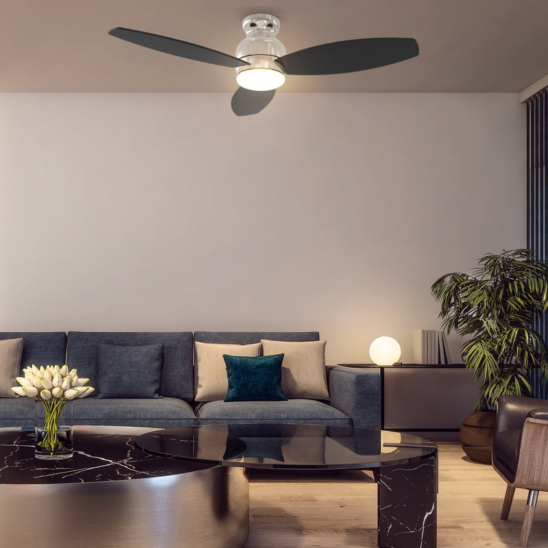 Carro Home TRENTO 48 inch 3-Blade Flush Mount Smart Ceiling Fan with LED Light Kit & Remote- Silver/Black blades