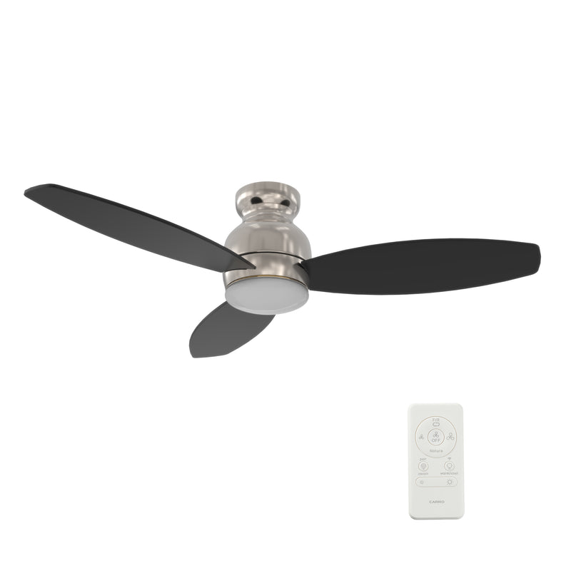 Carro Home TRENTO 48 inch 3-Blade Flush Mount Smart Ceiling Fan with LED Light Kit & Remote- Silver/Black blades