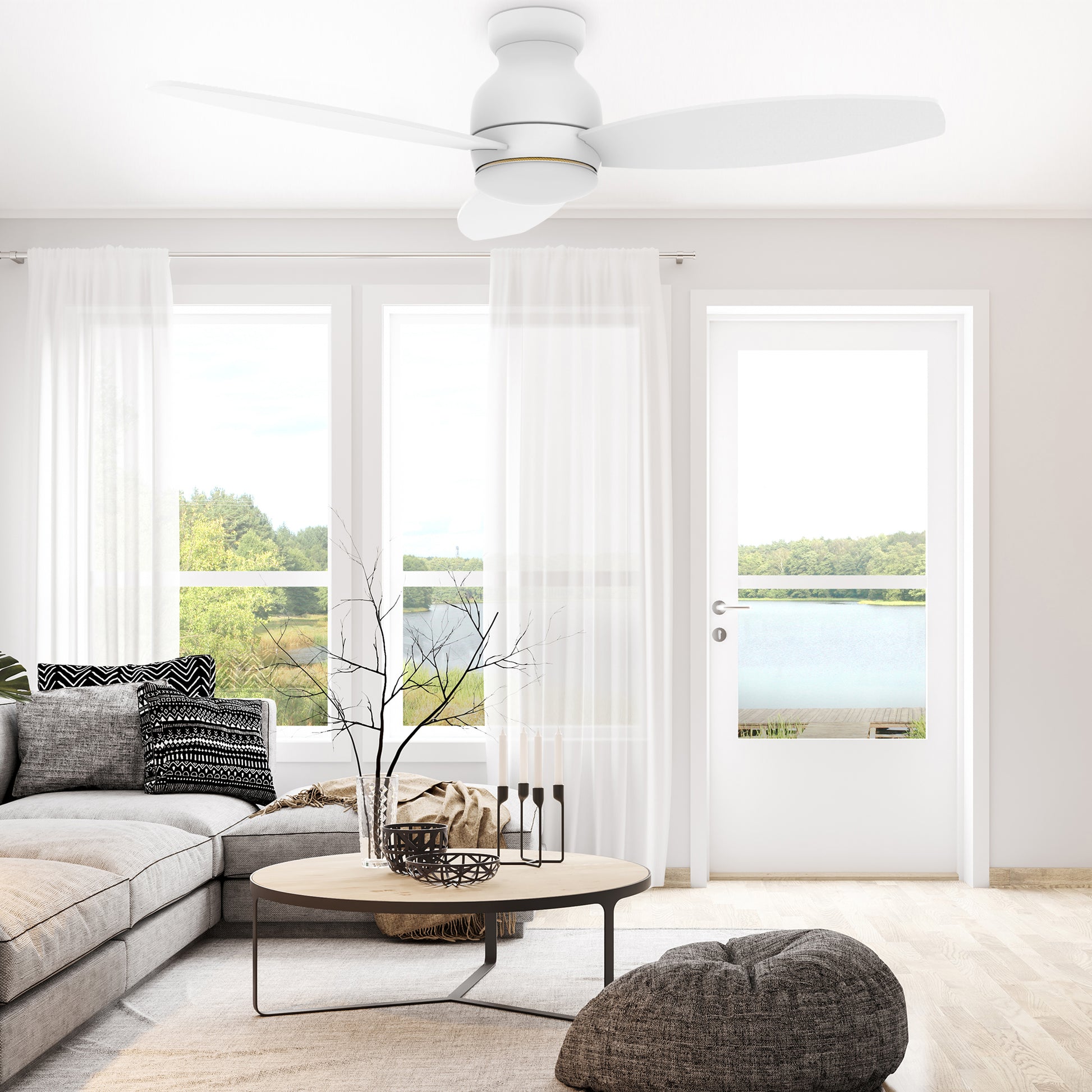Carro Home TRENTO 48 inch 3-Blade Smart Ceiling Fan with LED Light Kit & Remote - White/White fan blades