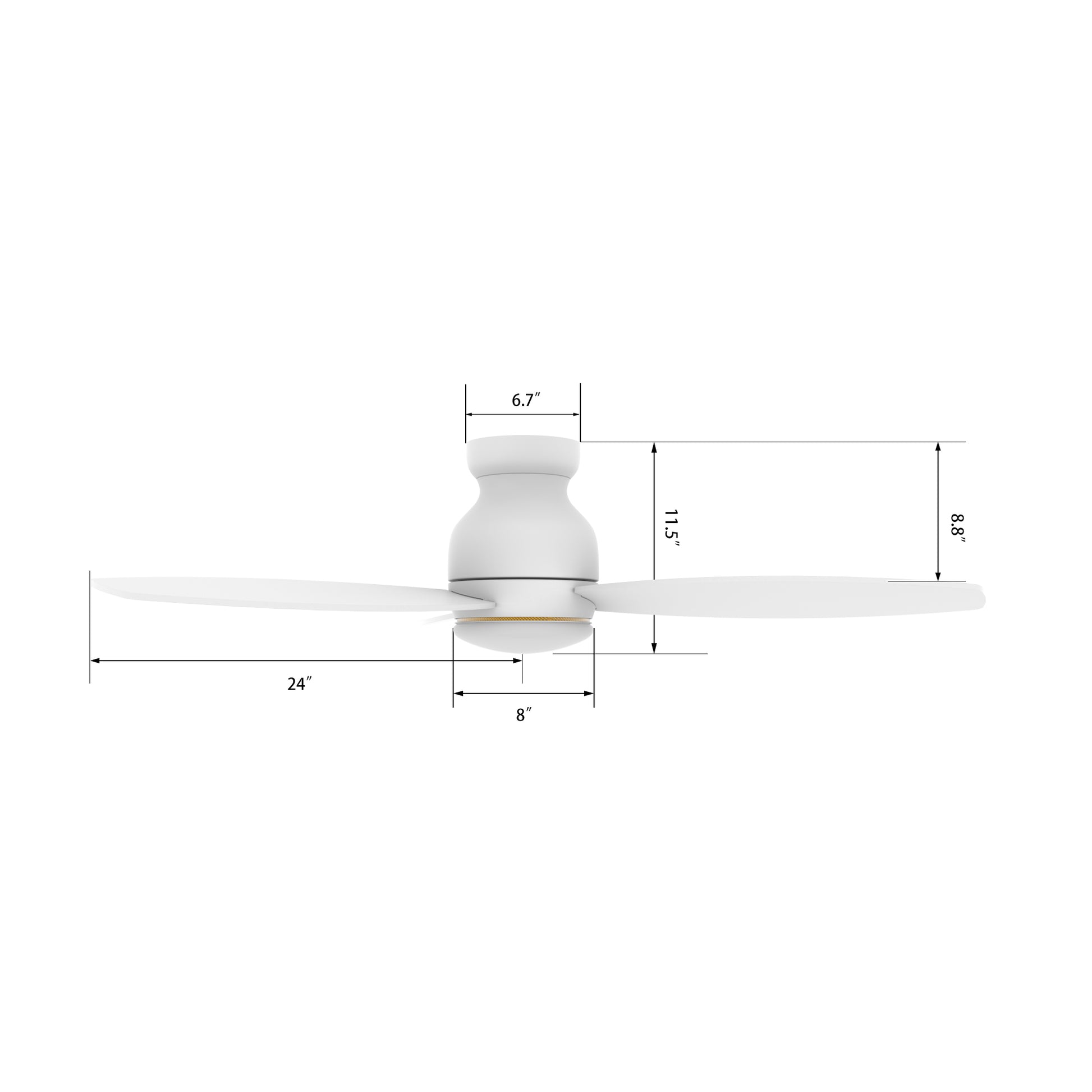 Carro Home TRENTO 48 inch 3-Blade Smart Ceiling Fan with LED Light Kit & Remote - White/White fan blades