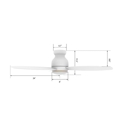 Carro Home TRENTO 48 inch 3-Blade Smart Ceiling Fan with LED Light Kit & Remote - White/White fan blades