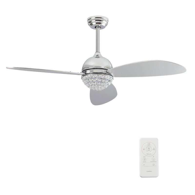 Carro COREN 48 inch 3-Blade Crystal Chandelier Smart Ceiling Fan with LED Light Kit & Remote - Silver/Silver