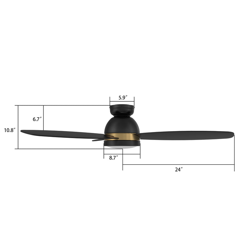 Carro FREMONT 48 inch 3-Blade Flush Mount Smart Ceiling Fan with LED Light Kit & Remote- Black/Black