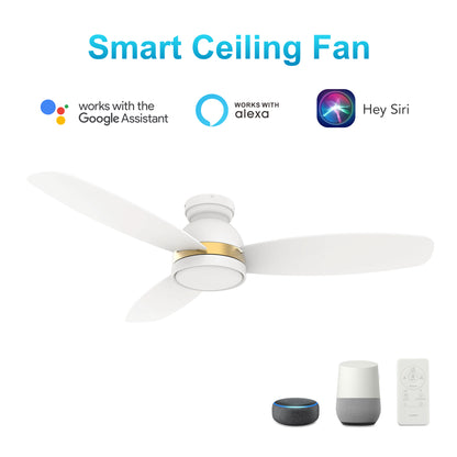 Carro FREMONT 48 inch 3-Blade Flush Mount Smart Ceiling Fan with LED Light Kit & Remote- White/White