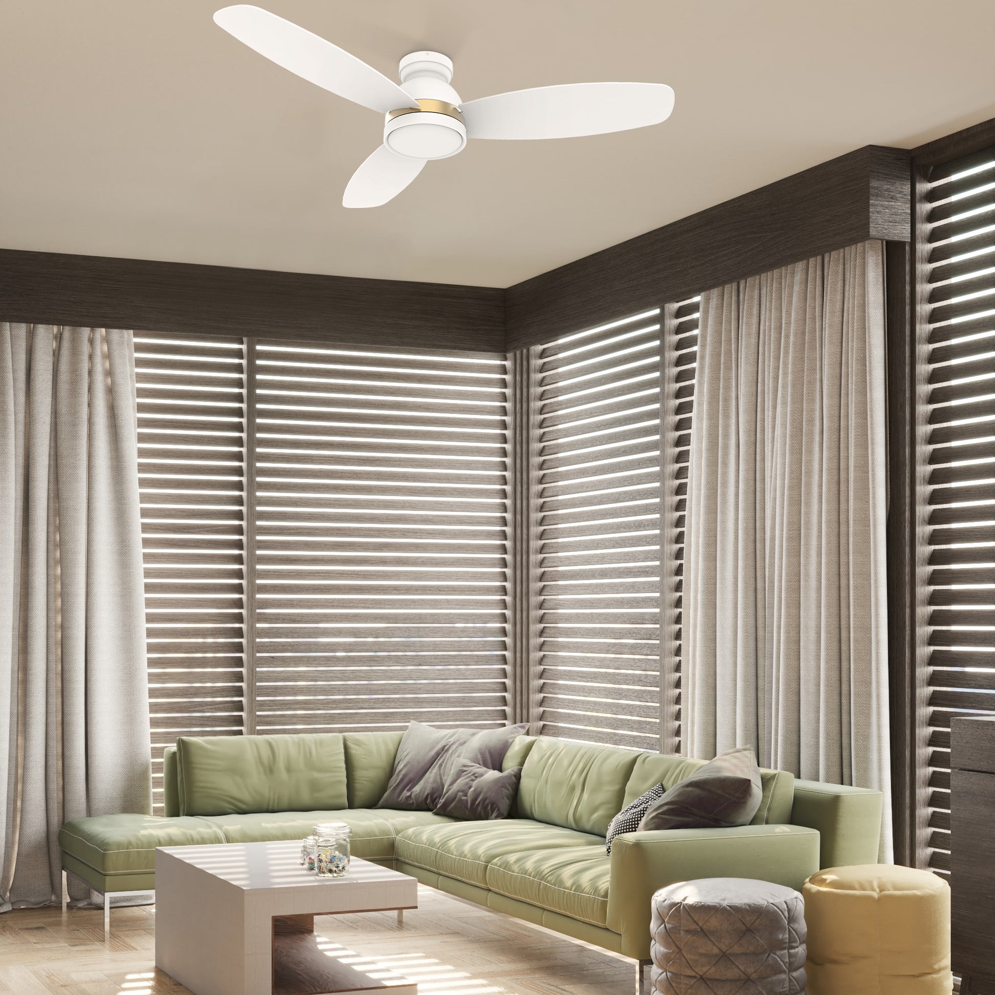 Carro FREMONT 48 inch 3-Blade Flush Mount Smart Ceiling Fan with LED Light Kit & Remote- White/White