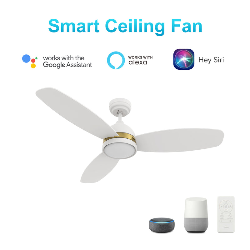 Carro FREMONT 48 inch 3-Blade Smart Ceiling Fan with LED Light Kit & Remote- White/White