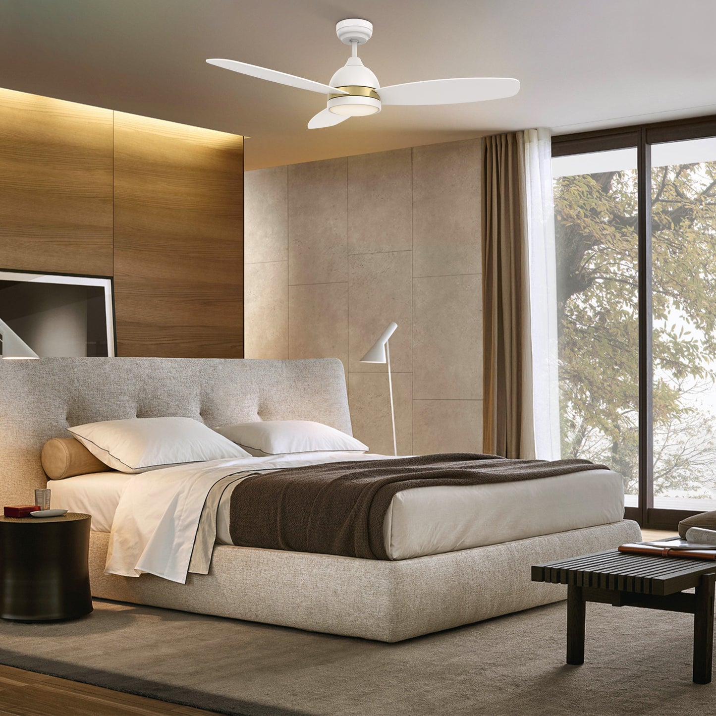 Carro FREMONT 48 inch 3-Blade Smart Ceiling Fan with LED Light Kit & Remote- White/White
