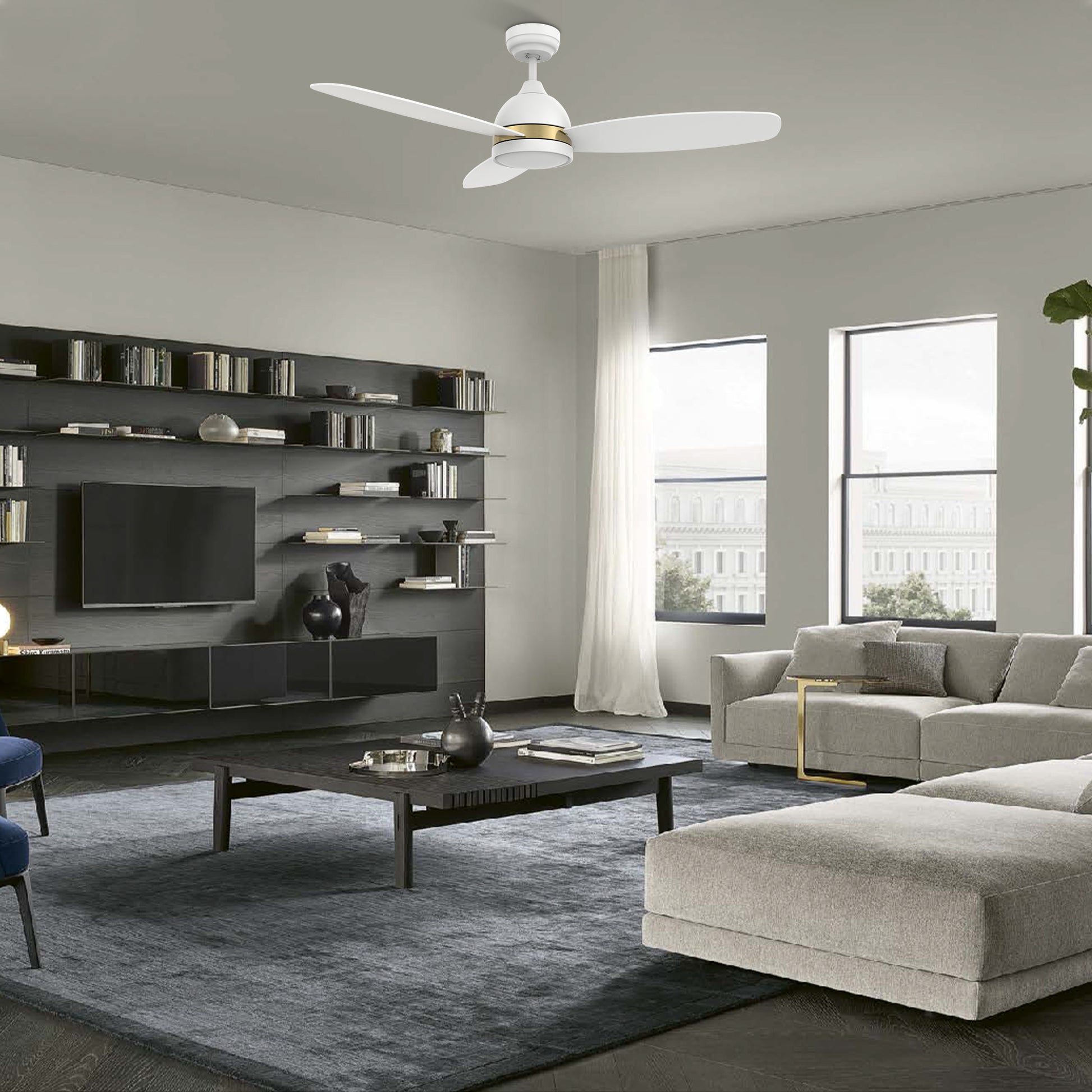 Carro FREMONT 48 inch 3-Blade Smart Ceiling Fan with LED Light Kit & Remote- White/White
