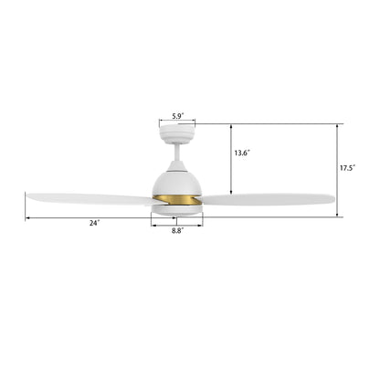 Carro FREMONT 48 inch 3-Blade Smart Ceiling Fan with LED Light Kit & Remote- White/White