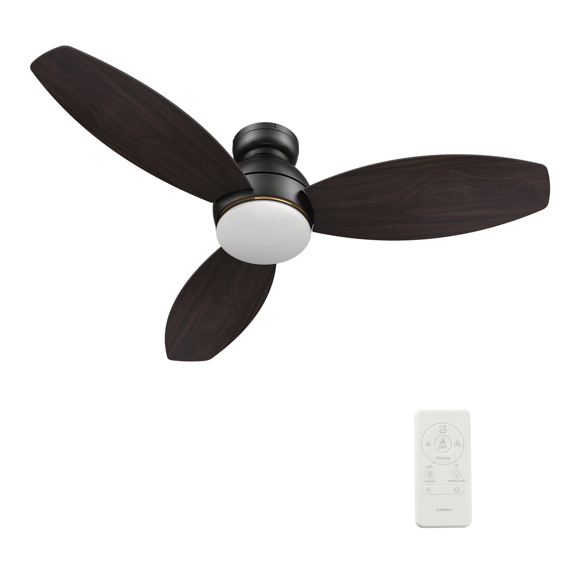 Carro HOBART 48 inch 3-Blade Flush Mount Smart Ceiling Fan with LED Light Kit & Remote- Black/Walnut & Barnwood (Reversible Blades)