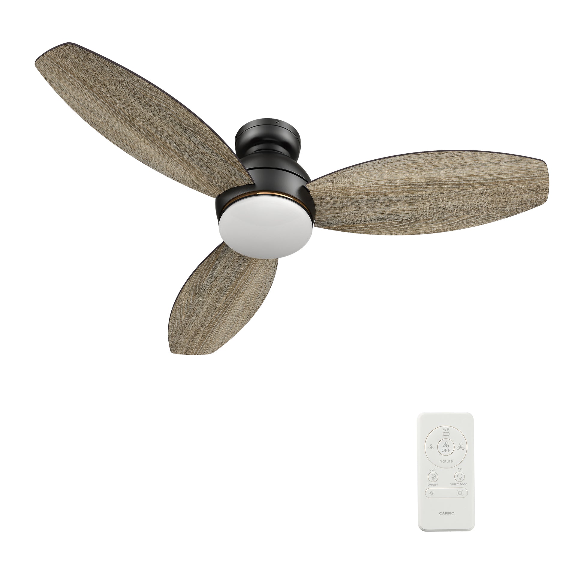 Carro HOBART 48 inch 3-Blade Flush Mount Smart Ceiling Fan with LED Light Kit & Remote- Black/Walnut & Barnwood (Reversible Blades)