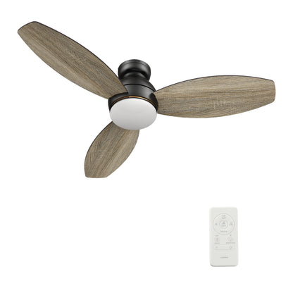 Carro HOBART 48 inch 3-Blade Flush Mount Smart Ceiling Fan with LED Light Kit & Remote- Black/Walnut & Barnwood (Reversible Blades)