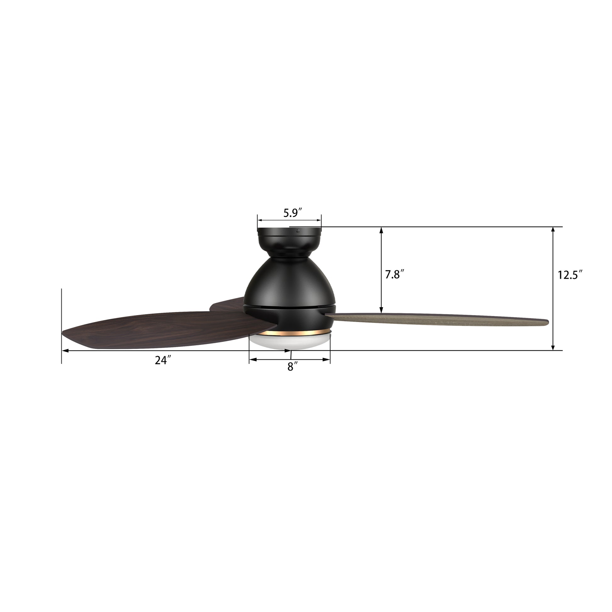 Carro HOBART 48 inch 3-Blade Flush Mount Smart Ceiling Fan with LED Light Kit & Remote- Black/Walnut & Barnwood (Reversible Blades)