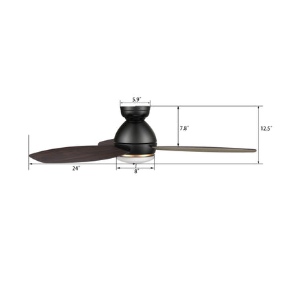 Carro HOBART 48 inch 3-Blade Flush Mount Smart Ceiling Fan with LED Light Kit & Remote- Black/Walnut & Barnwood (Reversible Blades)