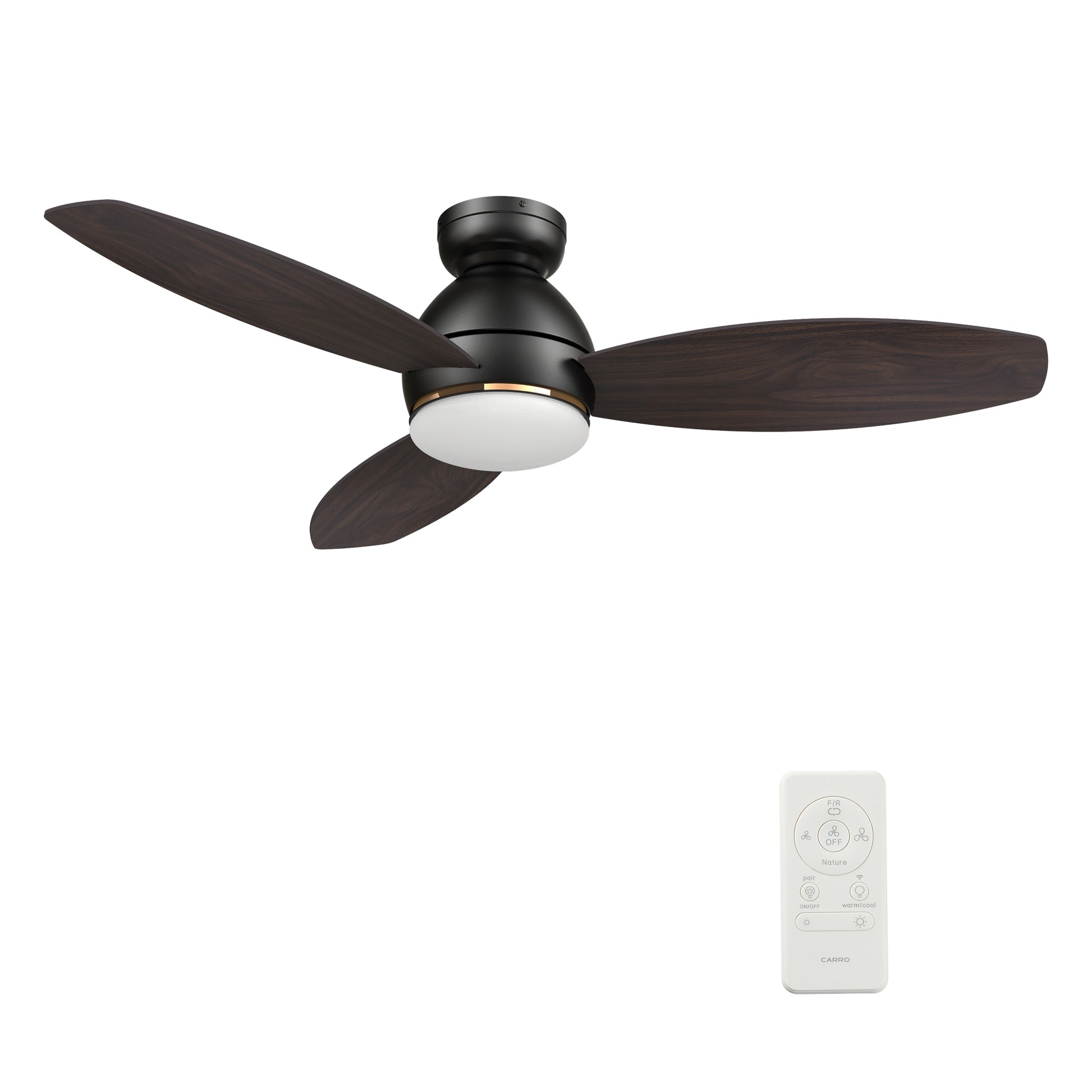 Carro HOBART 48 inch 3-Blade Flush Mount Smart Ceiling Fan with LED Light Kit & Remote- Black/Walnut & Barnwood (Reversible Blades)