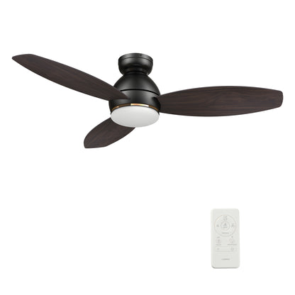 Carro HOBART 48 inch 3-Blade Flush Mount Smart Ceiling Fan with LED Light Kit & Remote- Black/Walnut & Barnwood (Reversible Blades)