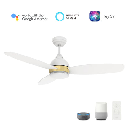 Carro HOBART 52 inch 3-Blade Smart Ceiling Fan with LED Light Kit & Remote- White/White (Gold Detail)