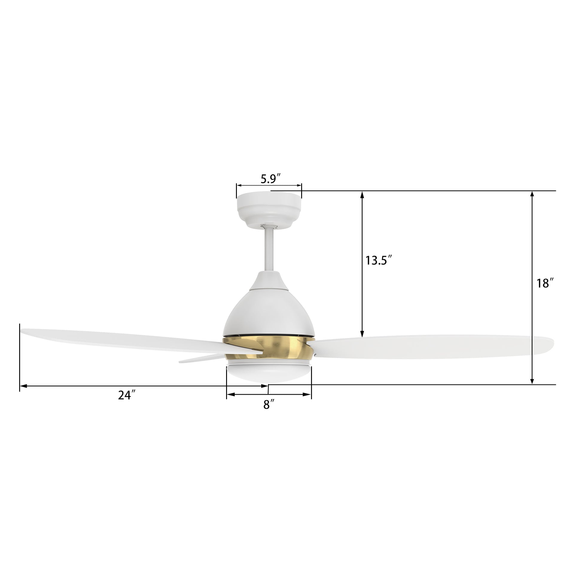Carro HOBART 52 inch 3-Blade Smart Ceiling Fan with LED Light Kit & Remote- White/White (Gold Detail)