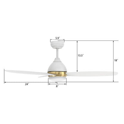 Carro HOBART 52 inch 3-Blade Smart Ceiling Fan with LED Light Kit & Remote- White/White (Gold Detail)