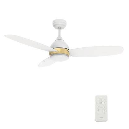 Carro HOBART 52 inch 3-Blade Smart Ceiling Fan with LED Light Kit & Remote- White/White (Gold Detail)