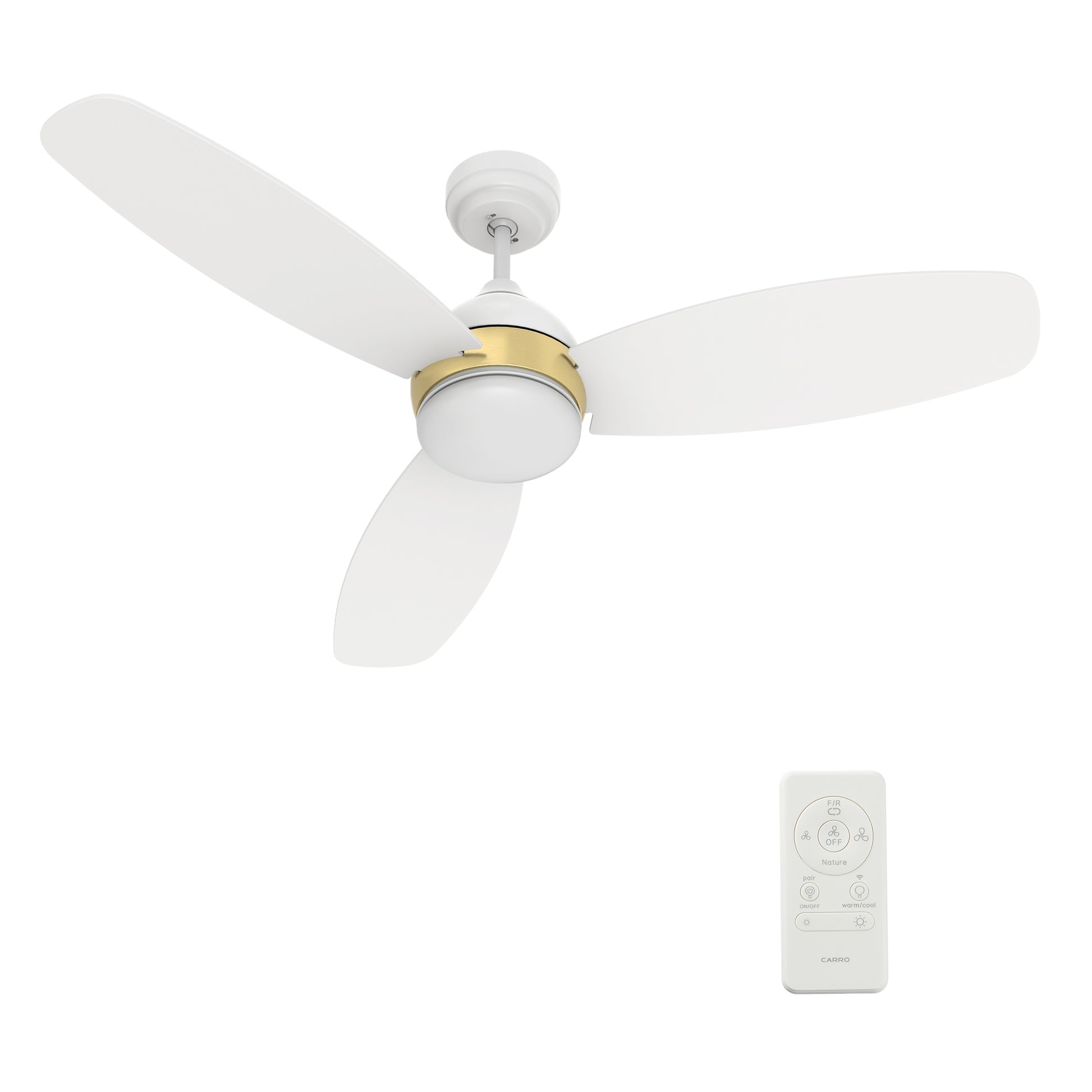 Carro HOBART 52 inch 3-Blade Smart Ceiling Fan with LED Light Kit & Remote- White/White (Gold Detail)