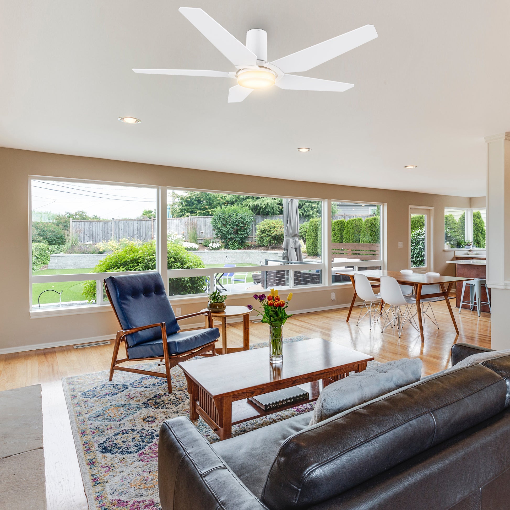 Carro WOODROW 48 inch 5-Blade Flush Mount Smart Ceiling Fan with LED Light Kit & Remote - White/White
