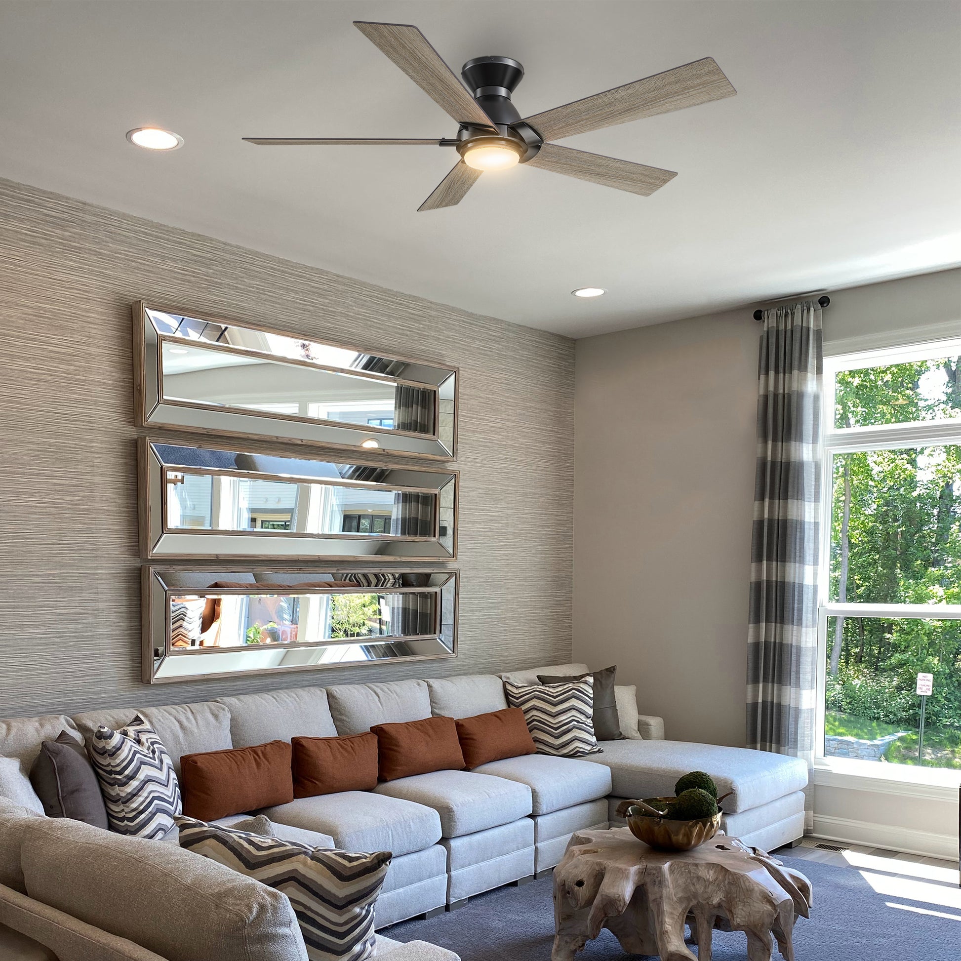 Carro ASCENDER 48 inch 5-Blade Flush Mount Smart Ceiling Fan with LED Light & Remote Control - Black/Walnut & Barnwood (Reversible Blades)
