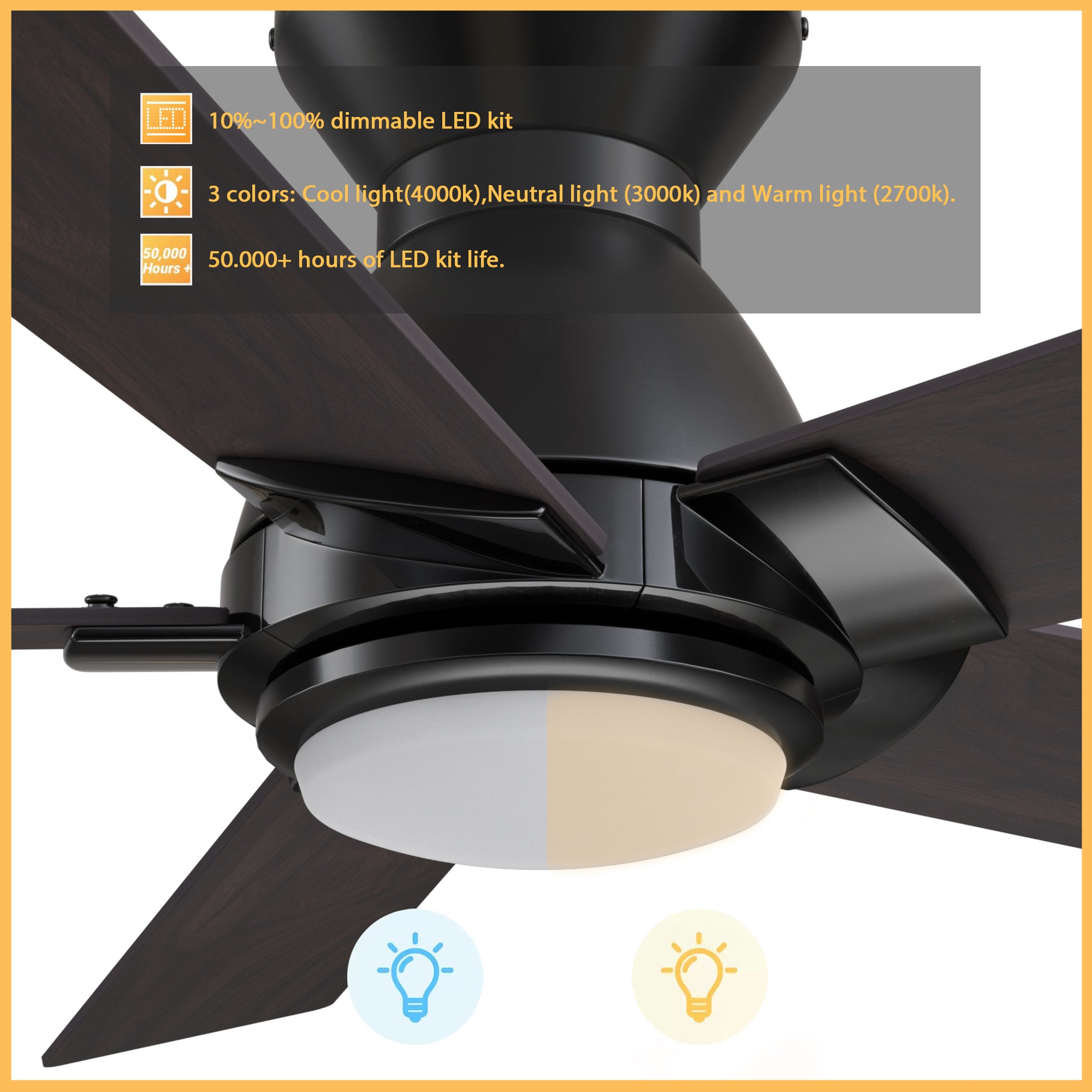 Carro ASCENDER 48 inch 5-Blade Flush Mount Smart Ceiling Fan with LED Light & Remote Control - Black/Walnut & Barnwood (Reversible Blades)