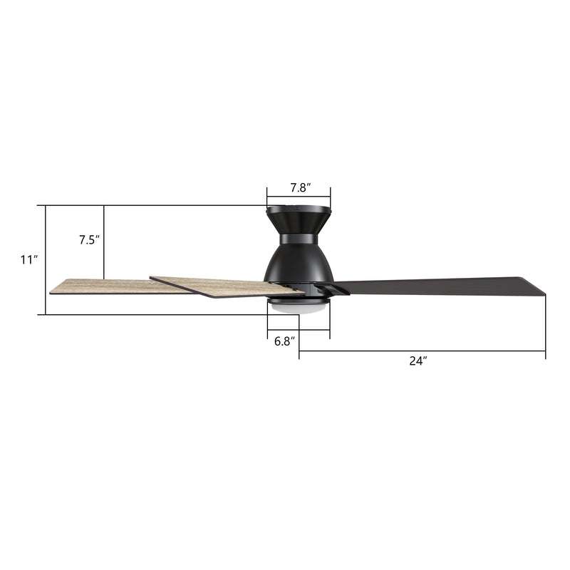 Carro ASCENDER 48 inch 5-Blade Flush Mount Smart Ceiling Fan with LED Light & Remote Control - Black/Walnut & Barnwood (Reversible Blades)