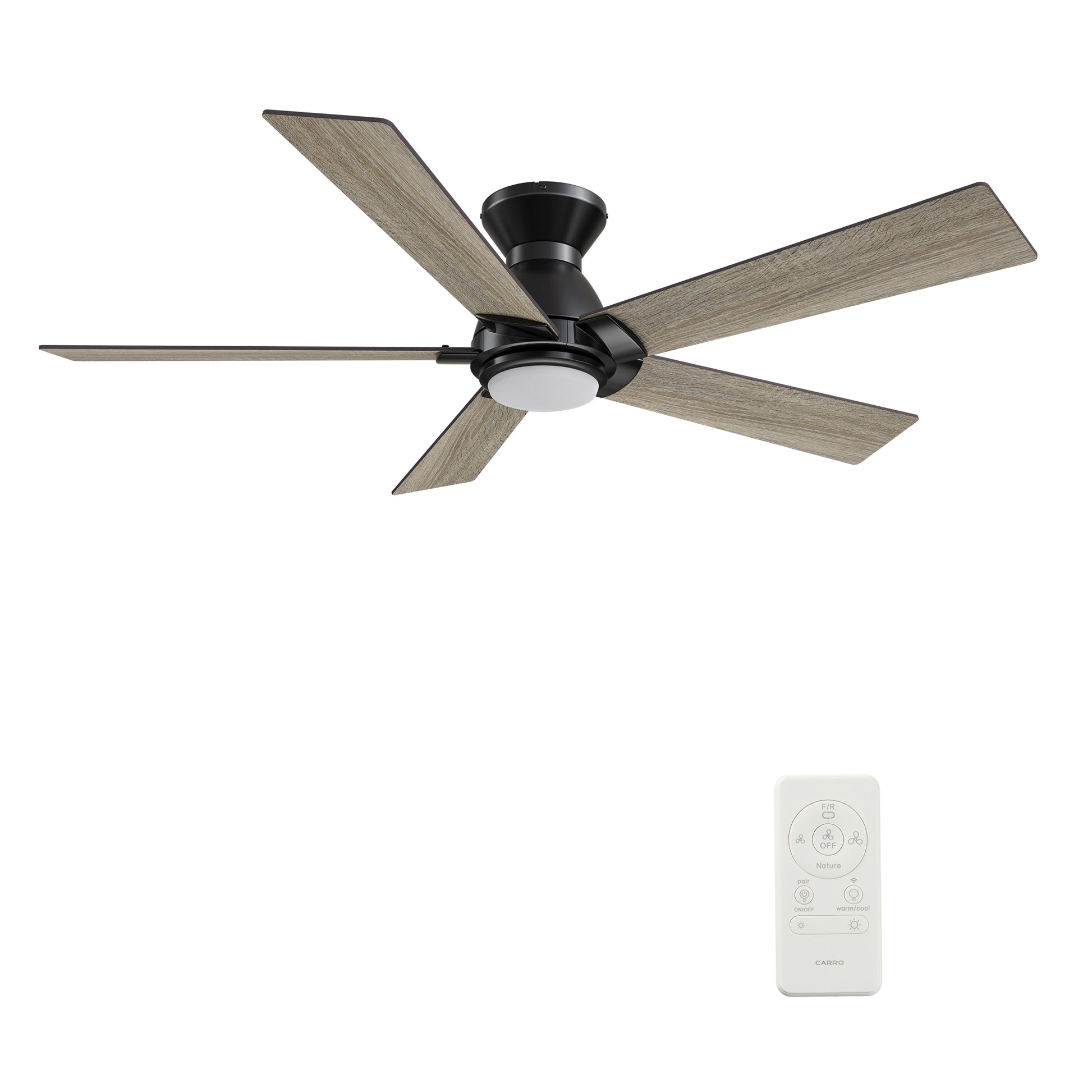 Carro ASCENDER 48 inch 5-Blade Flush Mount Smart Ceiling Fan with LED Light & Remote Control - Black/Walnut & Barnwood (Reversible Blades)
