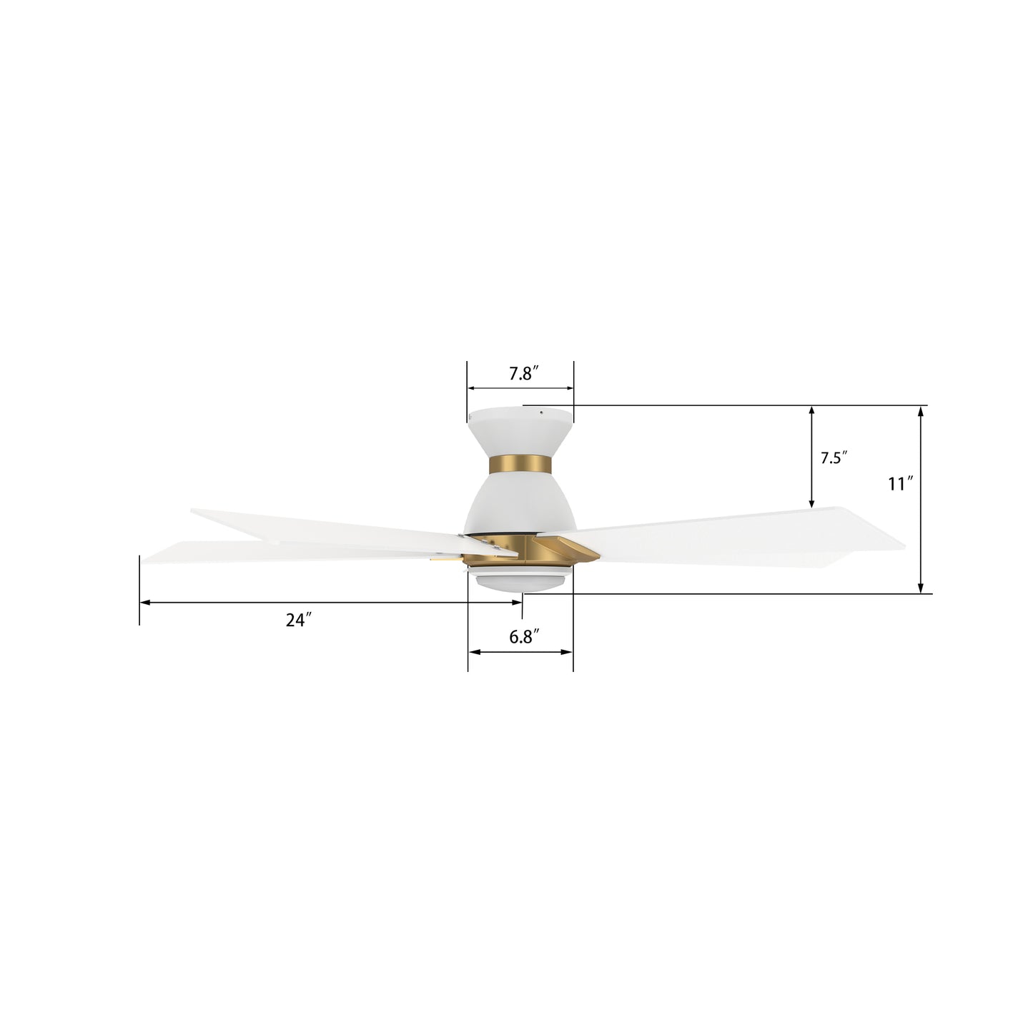 Carro ASCENDER 48 inch 5-Blade Flush Mount Smart Ceiling Fan with LED Light & Remote Control - White/White (Gold Details)