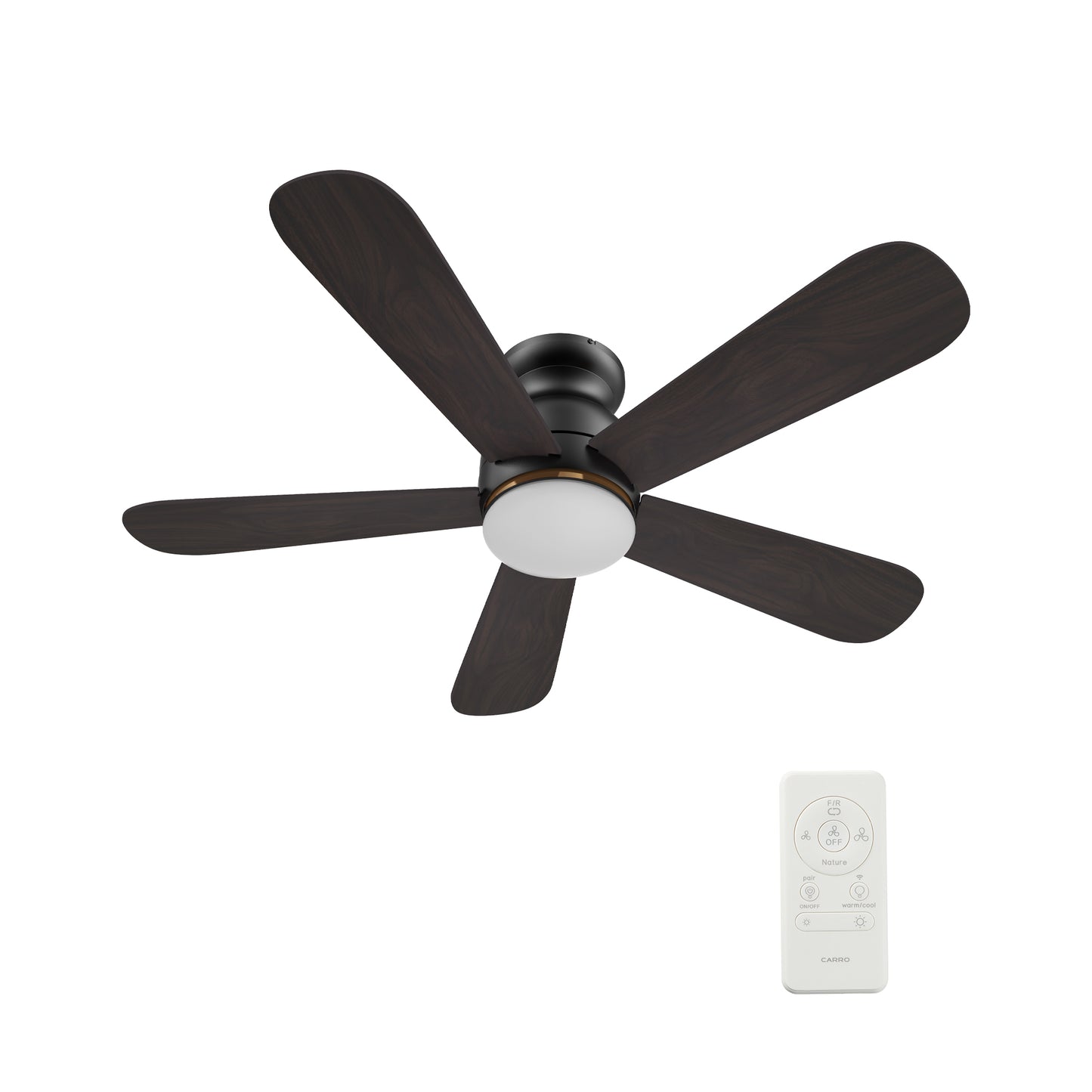 Carro DUBOIS 48 inch 5-Blade Flush Mount Smart Ceiling Fan with LED Light Kit & Remote- Black/Walnut & Barnwood (Reversible Blades)