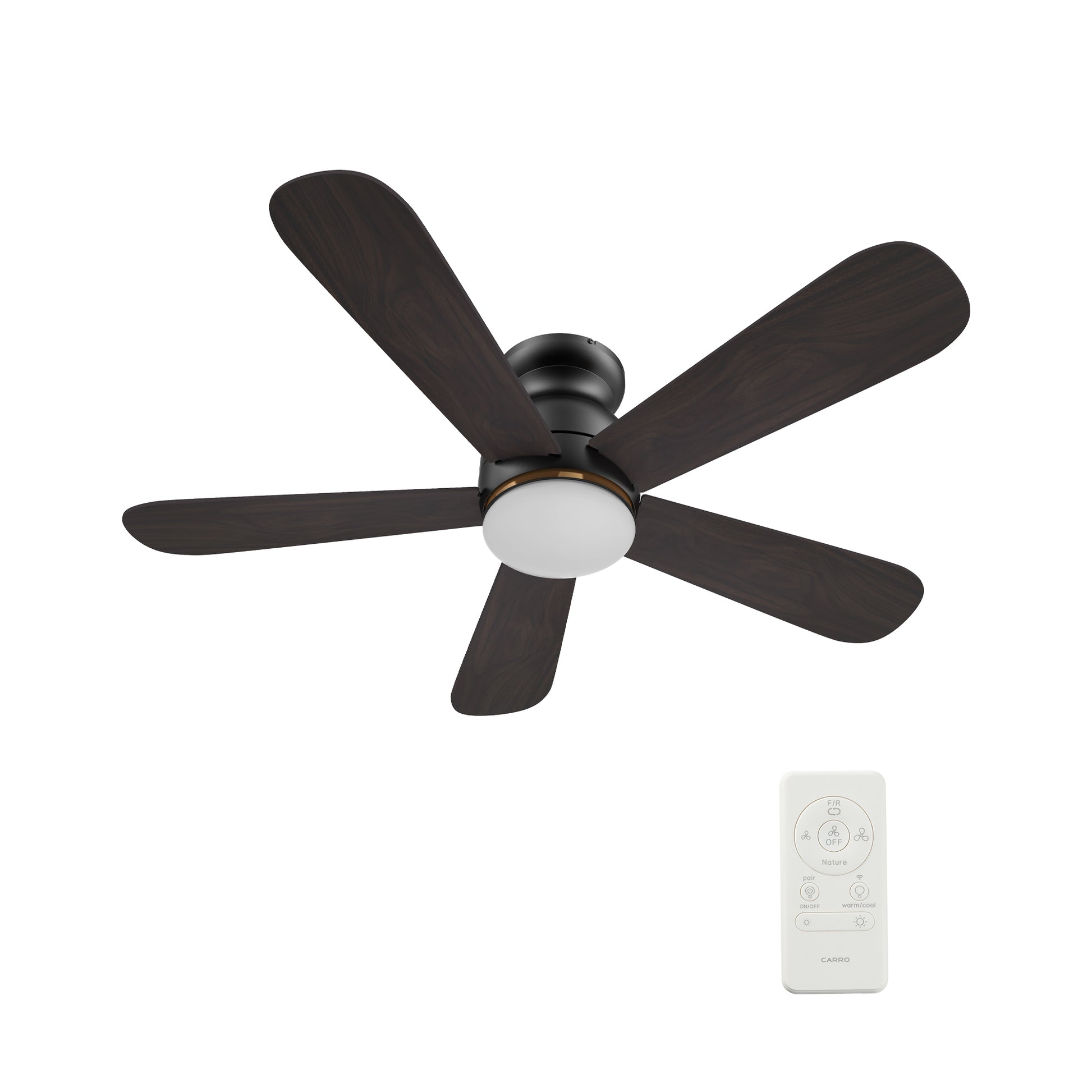 Carro DUBOIS 48 inch 5-Blade Flush Mount Smart Ceiling Fan with LED Light Kit & Remote- Black/Walnut & Barnwood (Reversible Blades)