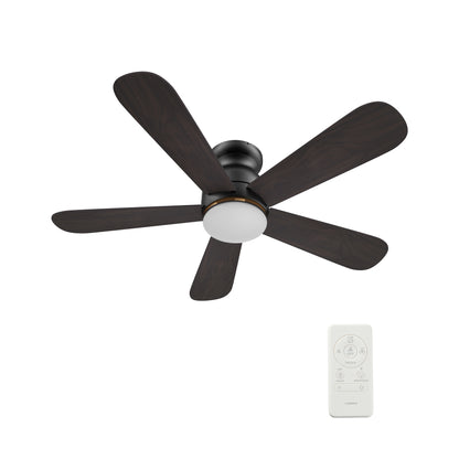 Carro DUBOIS 48 inch 5-Blade Flush Mount Smart Ceiling Fan with LED Light Kit & Remote- Black/Walnut & Barnwood (Reversible Blades)