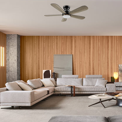 Carro DUBOIS 48 inch 5-Blade Flush Mount Smart Ceiling Fan with LED Light Kit & Remote- Black/Walnut & Barnwood (Reversible Blades)