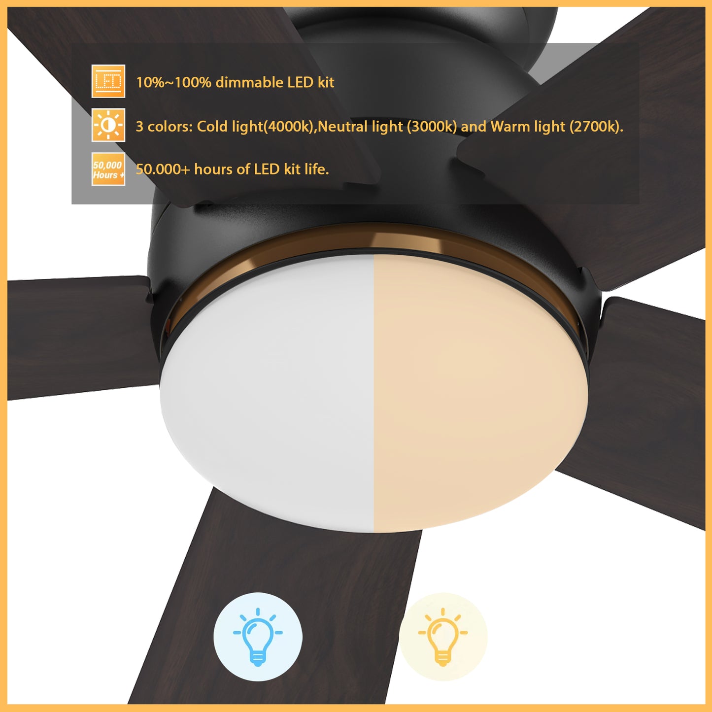 Carro DUBOIS 48 inch 5-Blade Flush Mount Smart Ceiling Fan with LED Light Kit & Remote- Black/Walnut & Barnwood (Reversible Blades)