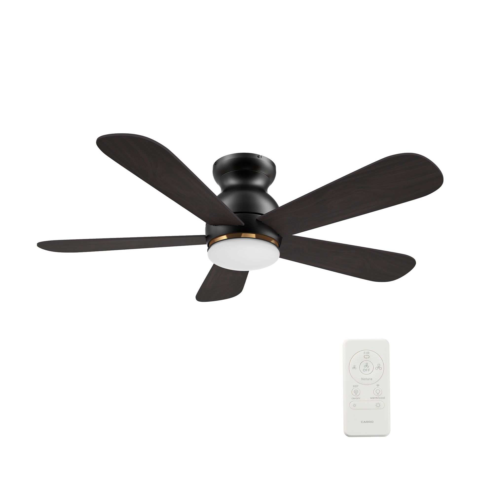 Carro DUBOIS 48 inch 5-Blade Flush Mount Smart Ceiling Fan with LED Light Kit & Remote- Black/Walnut & Barnwood (Reversible Blades)