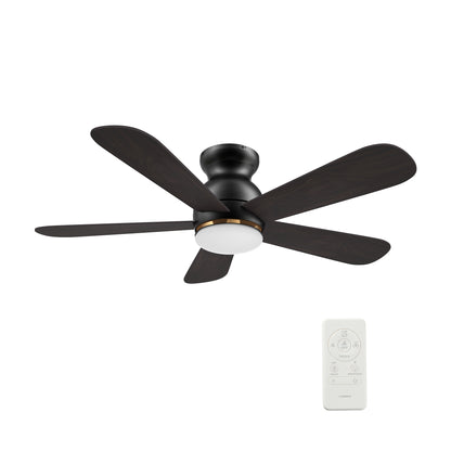 Carro DUBOIS 48 inch 5-Blade Flush Mount Smart Ceiling Fan with LED Light Kit & Remote- Black/Walnut & Barnwood (Reversible Blades)