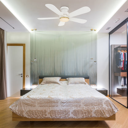 Carro DUBOIS 48 inch 5-Blade Flush Mount Smart Ceiling Fan with LED Light Kit & Remote- White/White
