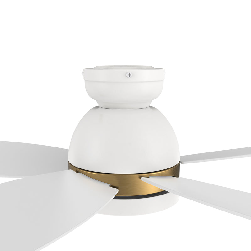 Carro GRANVILLE 48 inch 5-Blade Flush Mount Smart Ceiling Fan with LED Light Kit & Remote- White/White (Gold Detail)