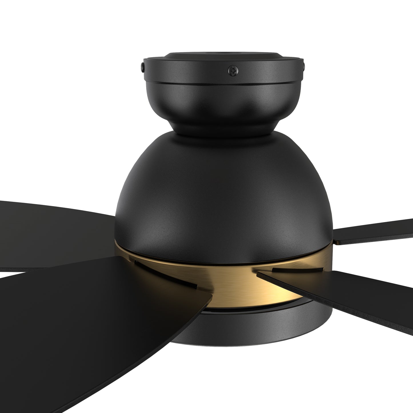 Carro GRANVILLE 48 inch 5-Blade Flush Mount Smart Ceiling Fan with LED Light Kit & Remote- Black/Black (Gold Detail)