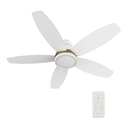 Carro GRANVILLE 48 inch 5-Blade Flush Mount Smart Ceiling Fan with LED Light Kit & Remote- White/White (Gold Detail)
