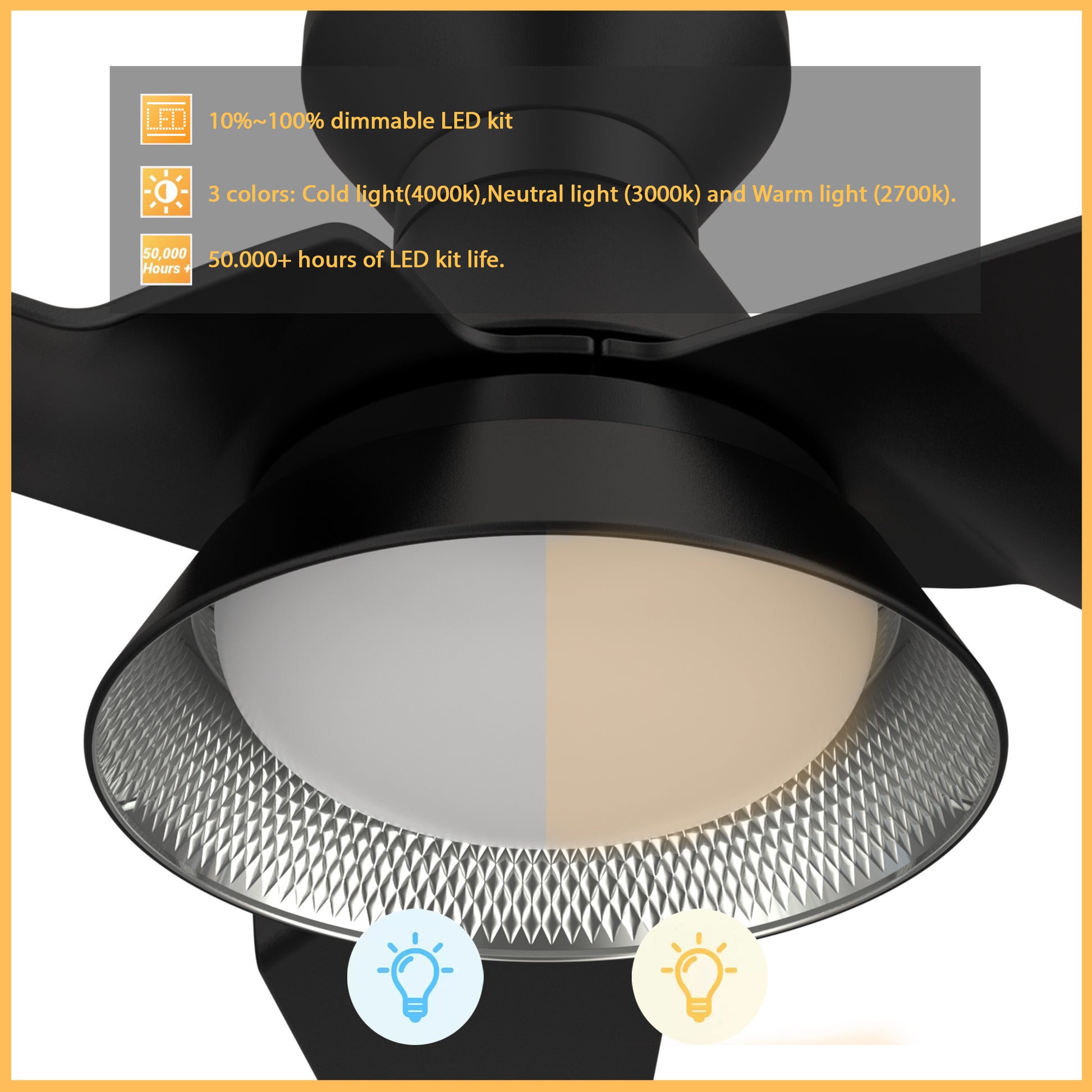 Carro Home KREIS 52 inch Flush Mount 3-Blade Smart Ceiling Fan with LED Light Kit & Remote - Black/Black Fan Blades