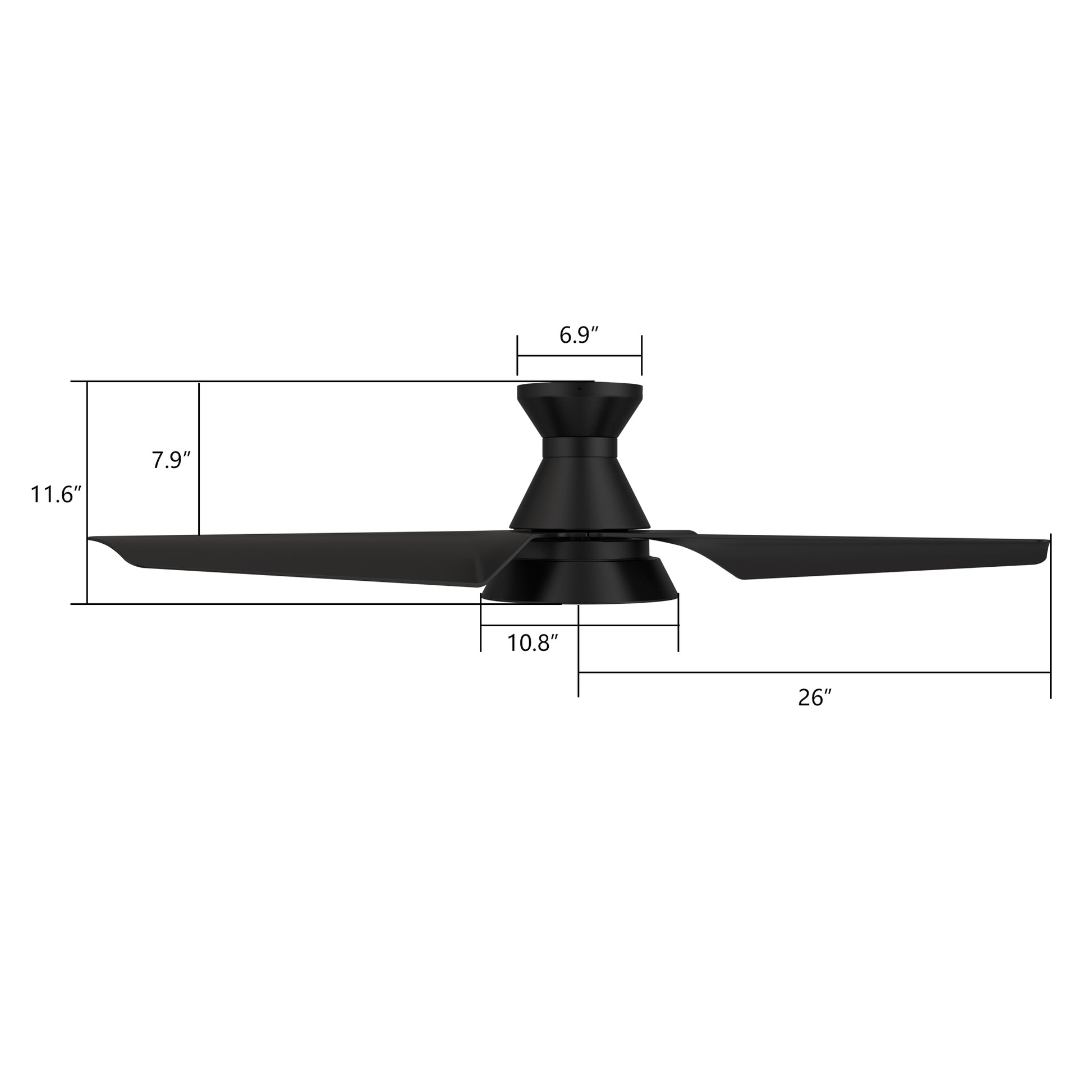 Carro Home KREIS 52 inch Flush Mount 3-Blade Smart Ceiling Fan with LED Light Kit & Remote - Black/Black Fan Blades