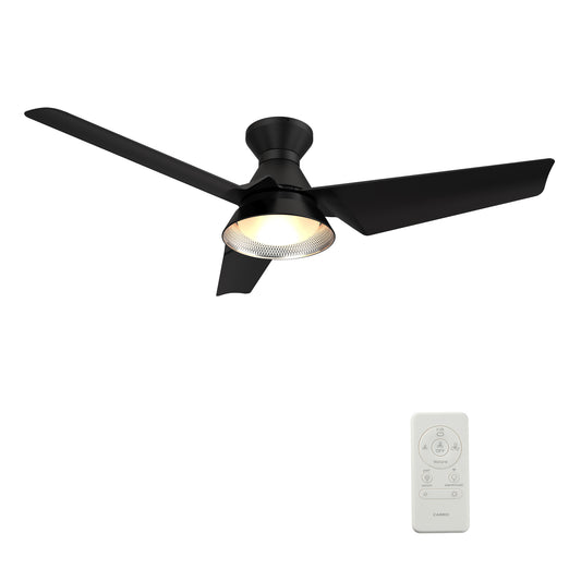 Carro Home KREIS 52 inch Flush Mount 3-Blade Smart Ceiling Fan with LED Light Kit & Remote - Black/Black Fan Blades